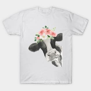 Watercolor Cow with Floral Crown T-Shirt